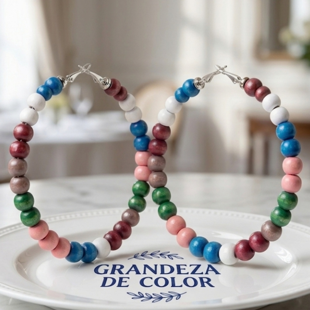 Extra-large earrings with wooden beads, super lightweight and easy to wear. 8 cm - Picture 11 of 12